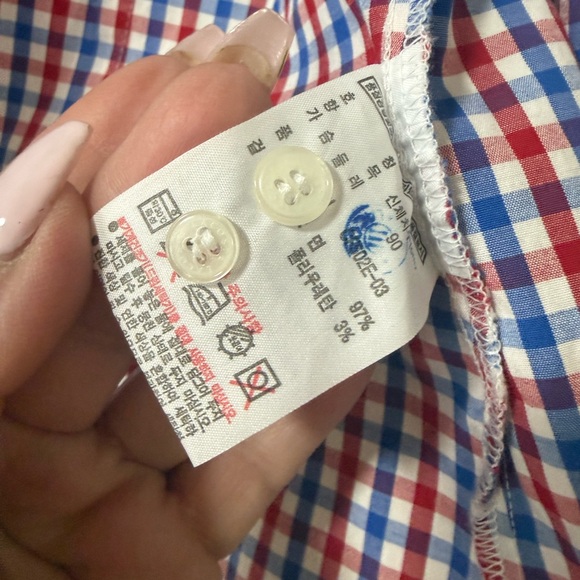 Lacoste Blue, Red & White Gingham Shirt with Chest Logo - Picture 3 of 9